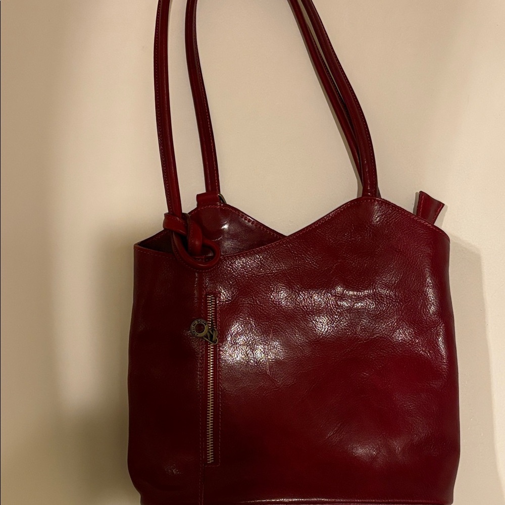 Chic Burgundy Leather Shoulder Bag. Soft Italian leather.